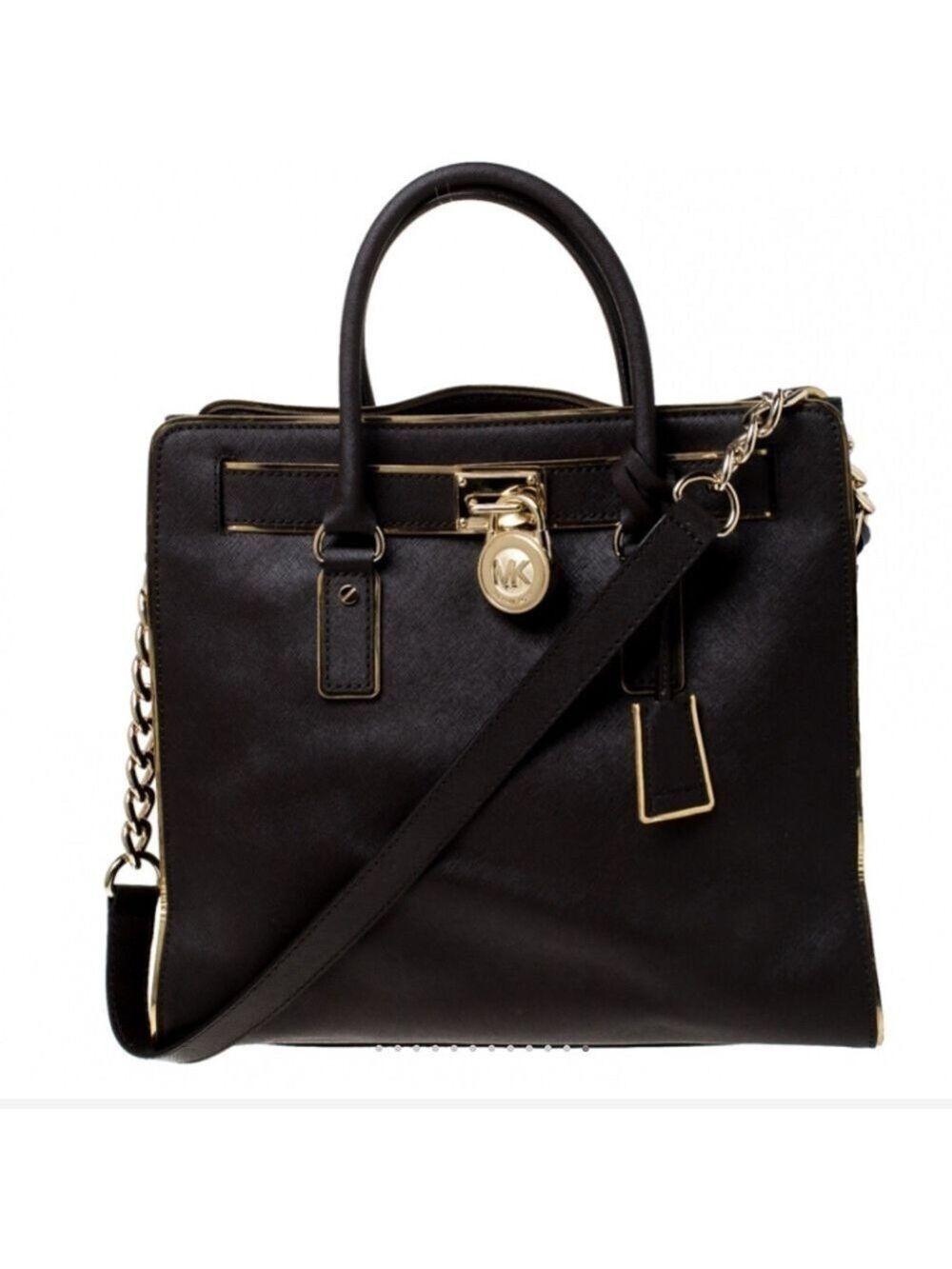 Michael Kors Black Leather Hamilton satchel Handbag with chain strap